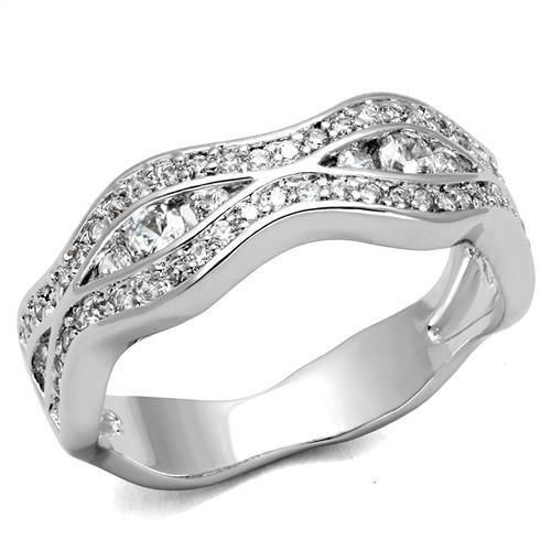 3W1345 - Rhodium Brass Ring with AAA Grade CZ  in Clear A874-3W1345