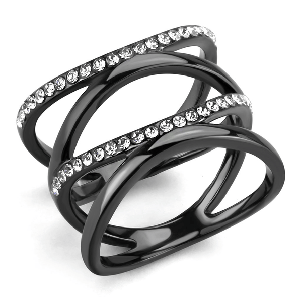 TK3689 - IP Light Black  (IP Gun) Stainless Steel Ring with Top Grade Crystal  in Clear A874-TK3689