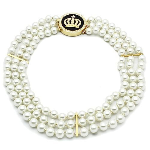 LO2644 - Gold Brass Necklace with Semi-Precious Onyx in Jet A874-LO2644
