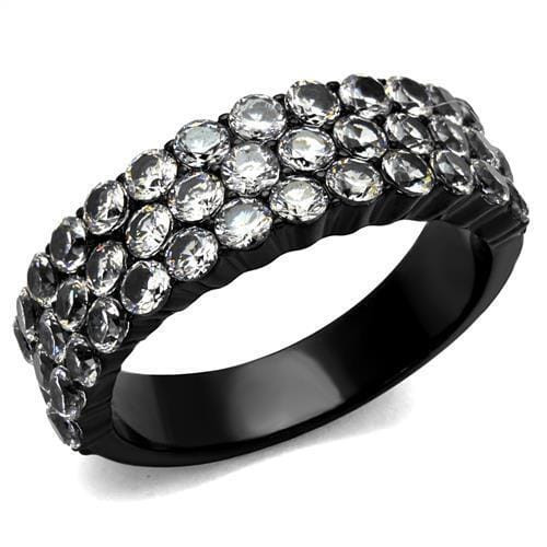 TK2277 - IP Black(Ion Plating) Stainless Steel Ring with AAA Grade CZ  in Clear A874-TK2277
