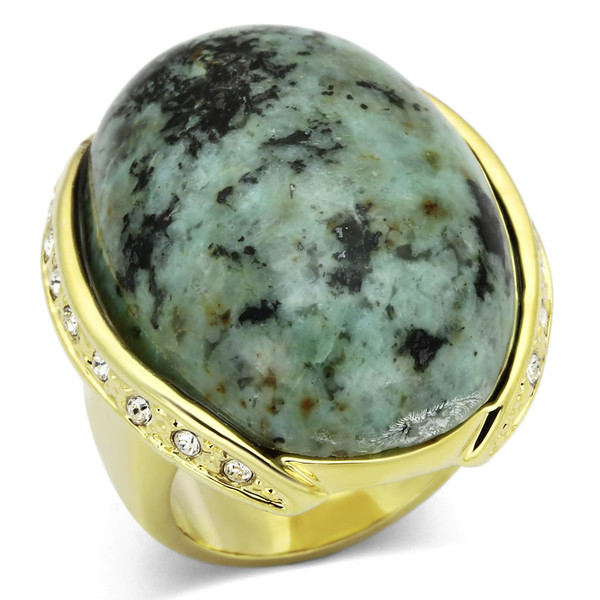 LOA844 - Gold Brass Ring with Semi-Precious Turquoise in Sea Blue A874-LOA844