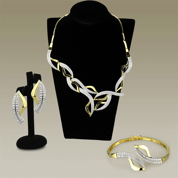 3W942 - Gold+Rhodium Brass Jewelry Sets with AAA Grade CZ  in Clear A874-3W942