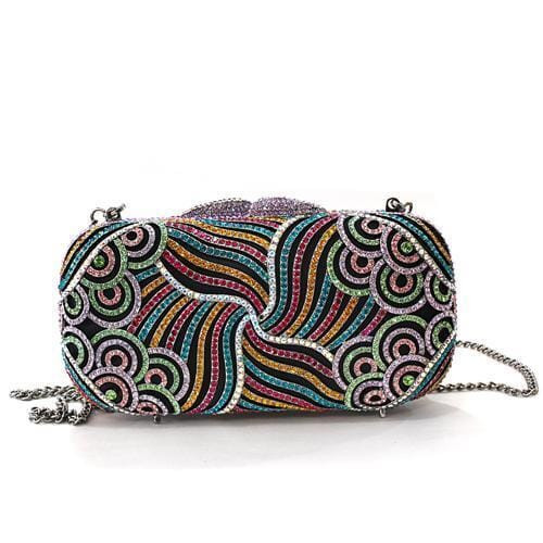 LO2365 - Imitation Rhodium White Metal Clutch with Top Grade Crystal  in Multi Color A874-LO2365