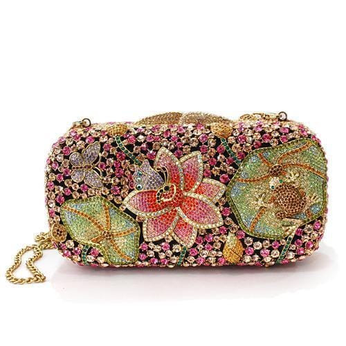 LO2375 - Ancientry Gold White Metal Clutch with Top Grade Crystal  in Multi Color A874-LO2375