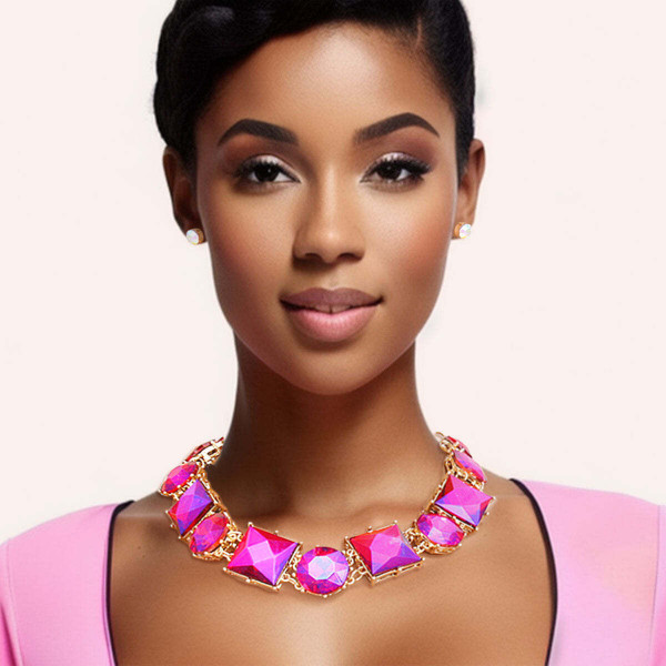 Purple Various Crystal Collar Set T226-9485553271103