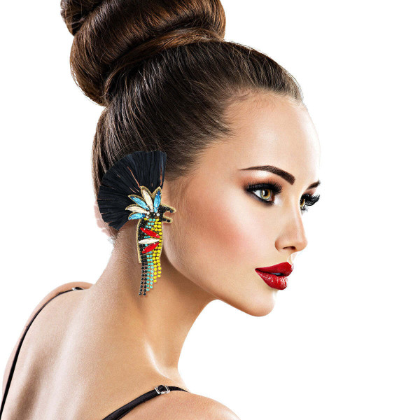 Raffia and Rhinestone Macaw Earrings T226-9485648134463