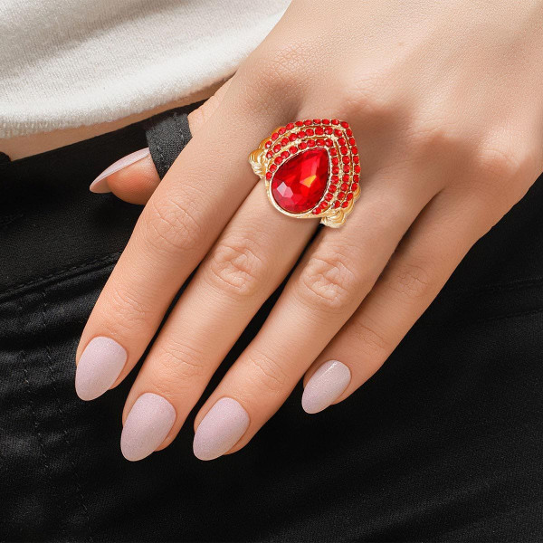 Cocktail Ring Red Teardrop Pave Stone for Women T226-9485288112447