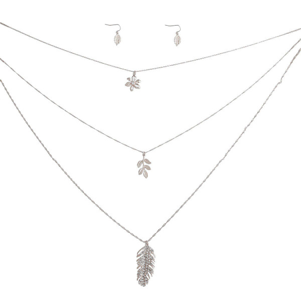 Silver 3 Layer Chain Leaf Necklace T226-9485776486719