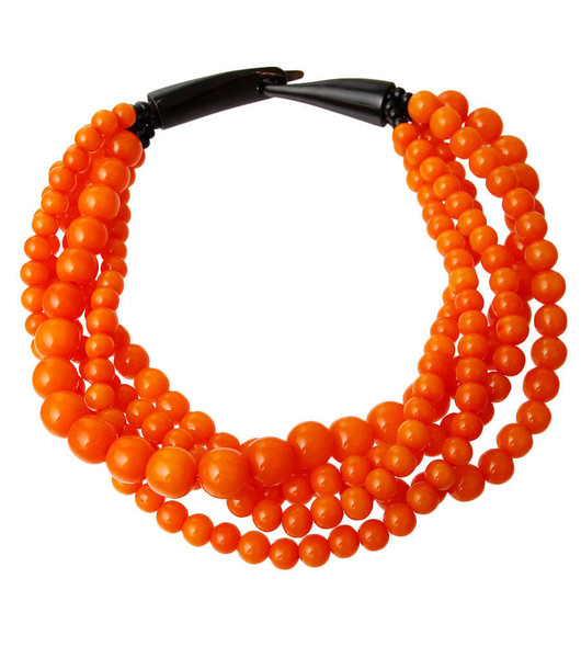 Orange Bead Buffalo Horn Hook Necklace T226-9485825704255