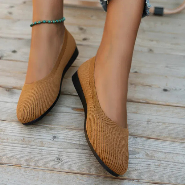Color: Chocolate, Shoe Size: 36 - Elastic Knitting Flats Slip on Shoes for Women 2024 Summer Breath F640-12000037075269579