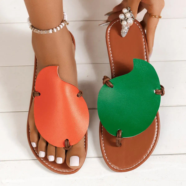 Color: Beige, Shoe Size: 38 - Women Slippers 2024 New Summer Flat Shoes Women Slippers Fashion Outd F640-12000038970535450