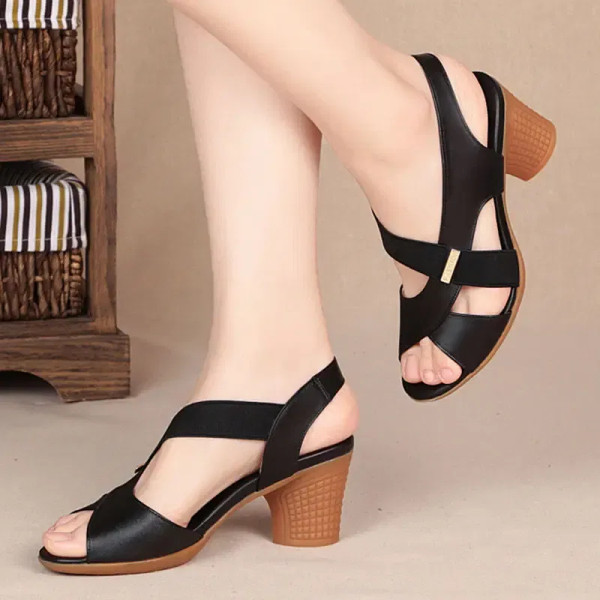 Color: black, Shoe Size: 40 - New Mid-heel Sandals Women Summer Shoes Comfortable High Heels Thick  F640-12000029511566789