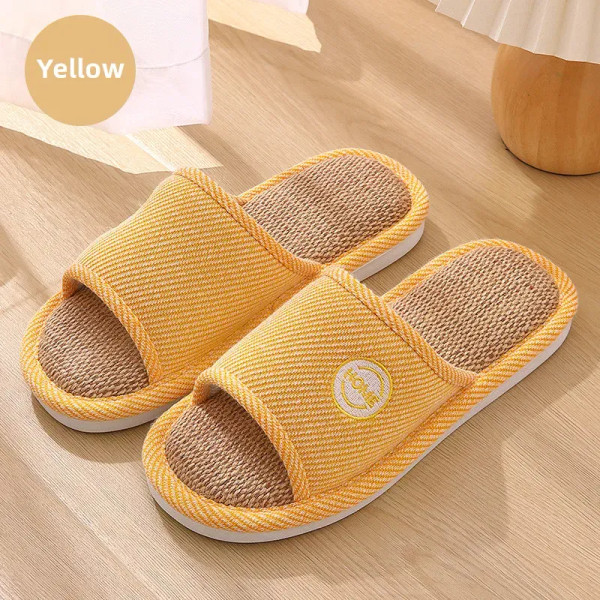Color: Blue, Shoe Size: 14 - Linen Slippers Indoor Home Breathable Women Men Slides Linen Couples A F640-12000039932948073