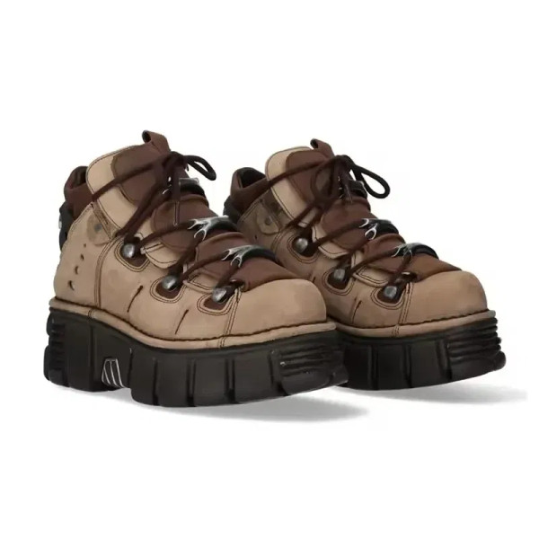 Color: Khaki, Shoe Size: 44 - Punk Style Women Sneakers Lace-up 6CM Platform Shoes Woman Creepers F F640-12000042136996485