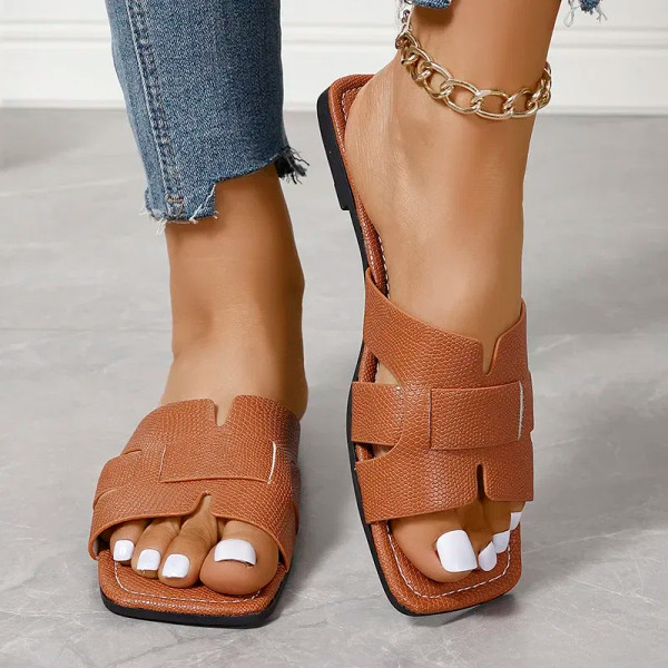 Color: Chocolate, Shoe Size: 36 - Summer Slippers Women Flat Luxury Outdoor Beach Flip Flops Female F640-12000037983824762