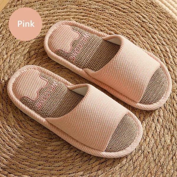 Color: Grape, Shoe Size: 14 - Linen Slippers Indoor Home Breathable Women Men Slides Linen Couples  F640-12000033430213147