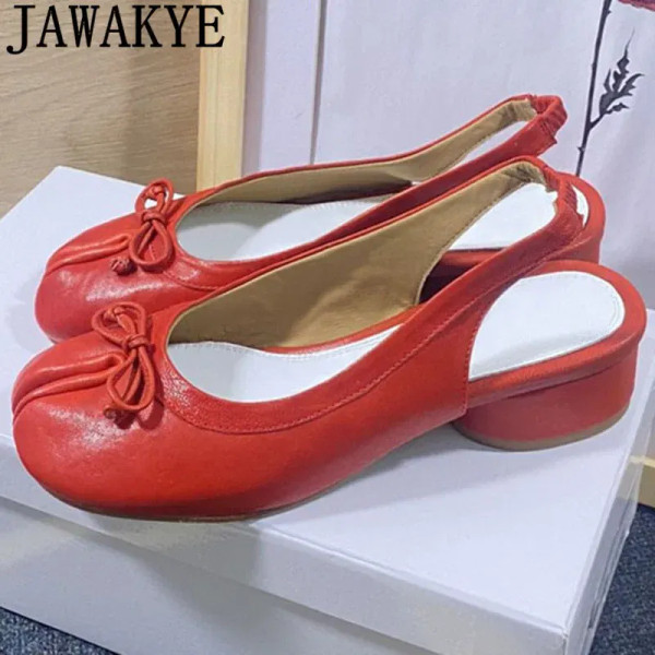 Color: Ivory, Shoe Size: 39 - Summer New Split Toe Genuine Leather Bowknot Chunky Heel Sandals Wome F640-12000039259262240