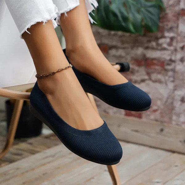 Color: black, Shoe Size: 42 - Elastic Knitting Flats Slip on Shoes for Women 2024 Summer Breathable F640-12000037075269553