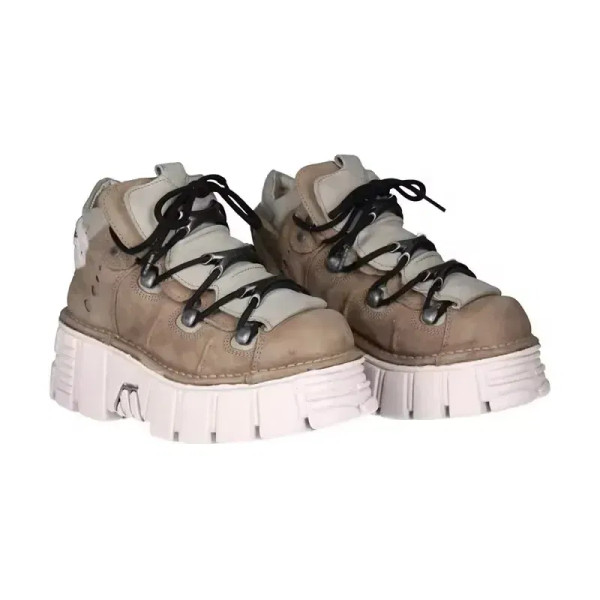 Color: Dark Khaki, Shoe Size: 45 - Punk Style Women Sneakers Lace-up 6CM Platform Shoes Woman Creep F640-12000042136996498