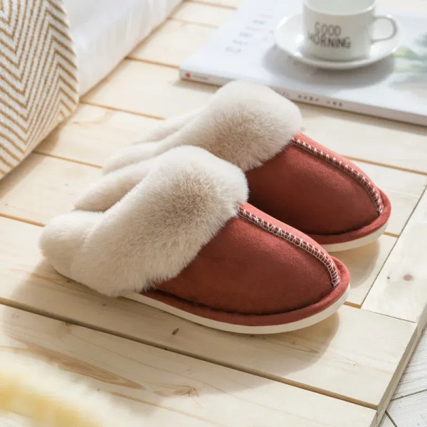 Color: Red, Shoe Size: 42 - Women's Faux Fur Slippers 2024 New Warm Thicked Plush Bedroom Sandals W F640-12000035047083418