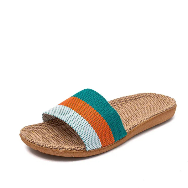 Color: green, Shoe Size: 39 - Summer Linen Women'S Slippers Flat Sandals Home Color EVA Lightweight F640-12000038148666503