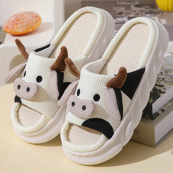 Color: Orange, Shoe Size: 5 - Unisex Soft Linen Slippers with Anti-Slip Sole for Couples Cute Frog  F640-12000039243129644