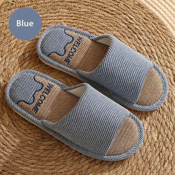Color: Straw, Shoe Size: 14.5 - Linen Slippers Indoor Home Breathable Women Men Slides Linen Couple F640-12000033430213153