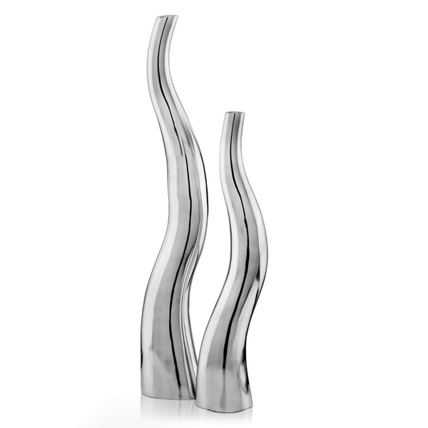 Set of Two Silver Aluminum Squiggly Table Vases N270-354815