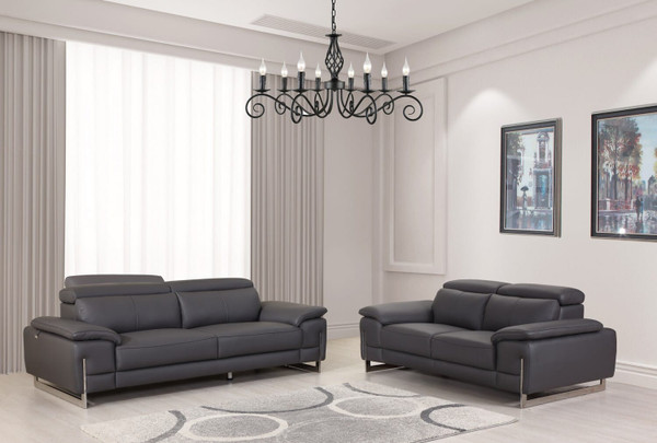 Two Piece Indoor Dark Gray Italian Leather Five Person Seating Set N270-343866
