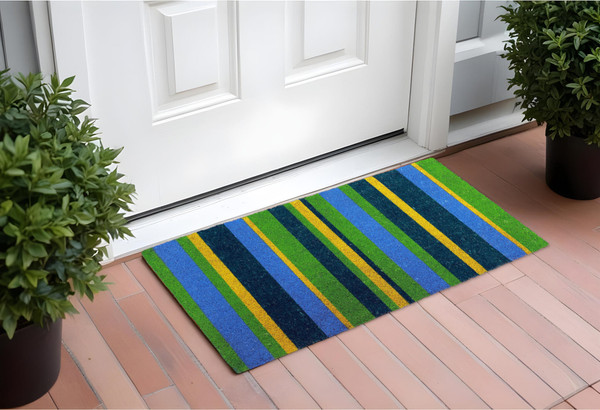 18" X 48" Green and Black Coir Striped Outdoor Door Mat N270-555517