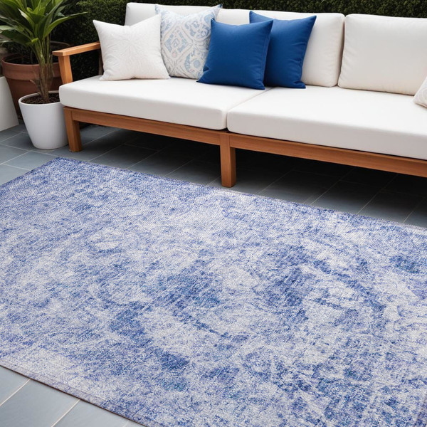 8' X 10' Blue Abstract Washable Non Skid Indoor Outdoor Area Rug N270-562665