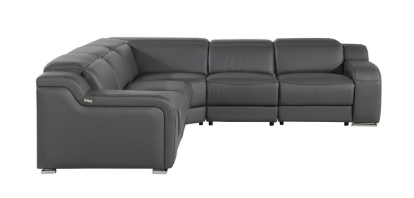 Dark Gray Italian Leather Power Reclining L Shaped Five Piece Corner Sectional N270-544981