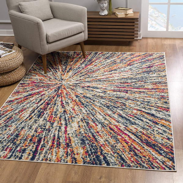 2' X 5' Cream Celestial Burst Abstract Area Rug N270-393068