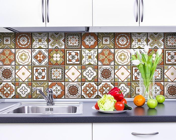 6" x 6" Retro Orange Mosaic Peel and Stick Removable Tiles N270-400437