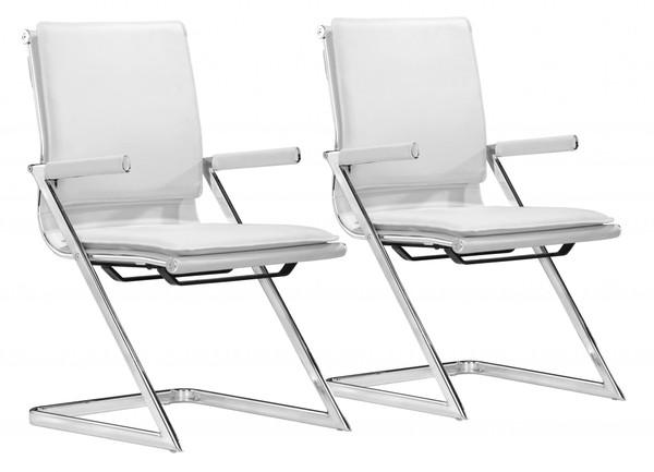 Set of Two White and Silver Faux Leather Conference Office Chair N270-394936