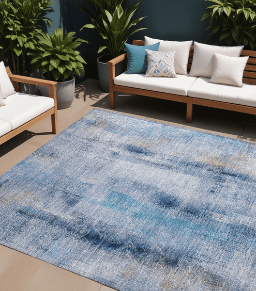 8' X 10' Blue Washable Non Skid Indoor Outdoor Area Rug N270-561648