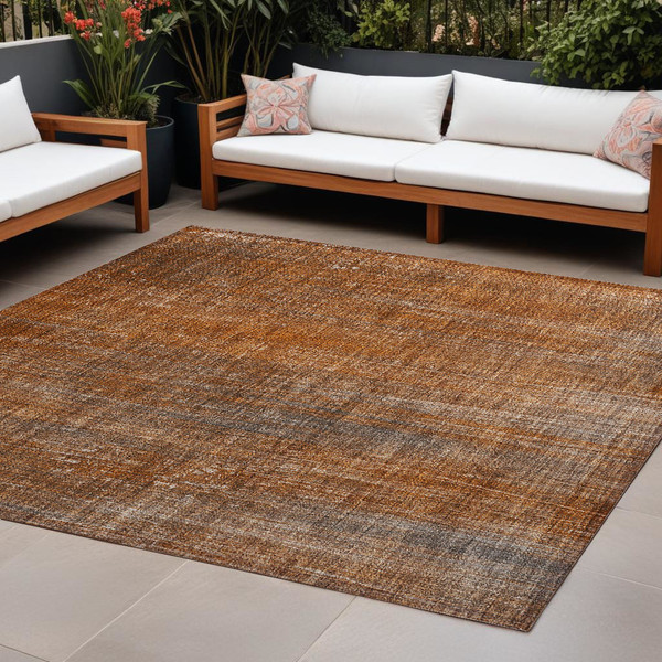 8' X 10' Orange Striped Washable Non Skid Indoor Outdoor Area Rug N270-562611