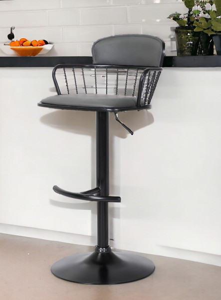 Gray and Black Faux Leather with Metal Swivel Low Back Adjustable Height Bar Chair N270-534446