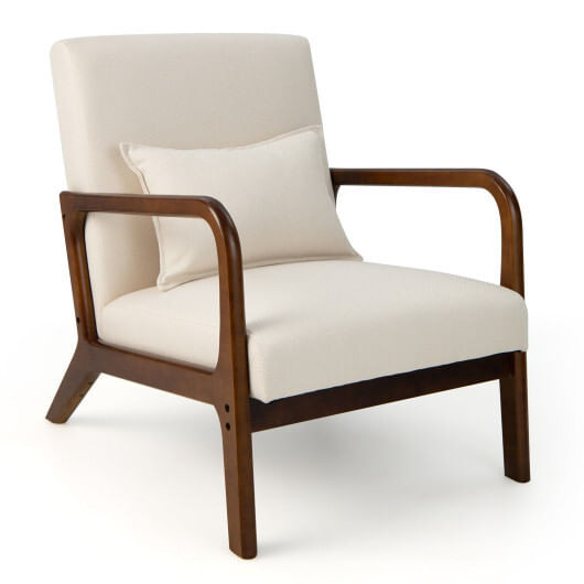 Modern Accent Chair with Rubber Wood Frame and Lumbar Pillow-Beige B593-JV10730