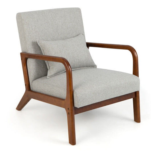 Modern Accent Chair with Rubber Wood Frame and Lumbar Pillow-Gray - Color: Gray D681-JV10730GR
