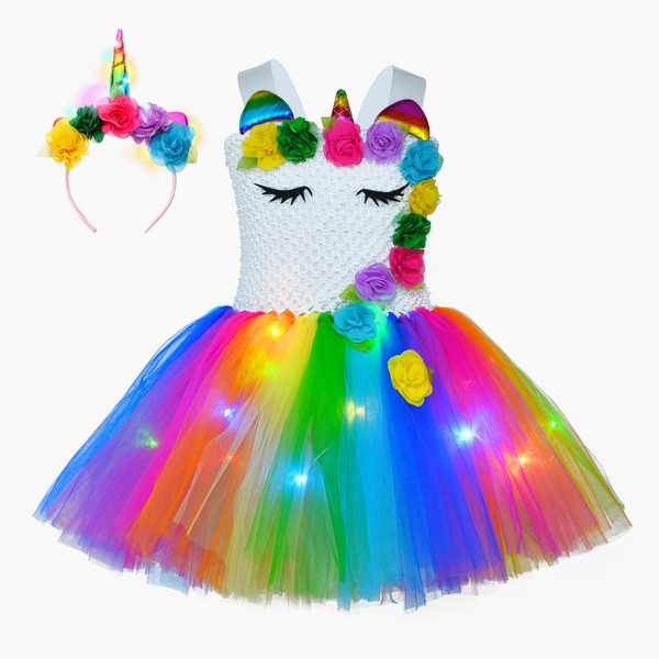 Color: Rainbow, Appropriate Height: XL - LED color princess tutu skirt Q119-CJJJJRHD01614-Rainbow-XL