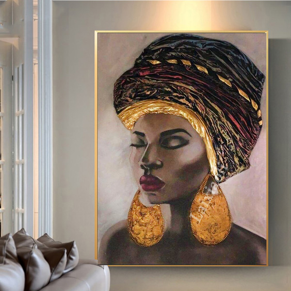 Size: Square 45x60cm - Full Square Round Diamond Painting Fashionable African Girl Pattern Diamond  Q119-CJZS116069814NM