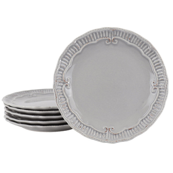 Modern Southern Home Capri 6 Piece 9 Inch Stoneware Embossed Dessert Plate Set in Grey D970-114416.01
