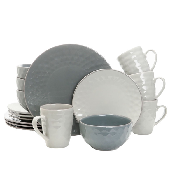 Elama Tahitian Pearl 16 Piece Stoneware Dinnerware Set in Slate and Stone Pearl D970-EL-TAHITIANPEARL