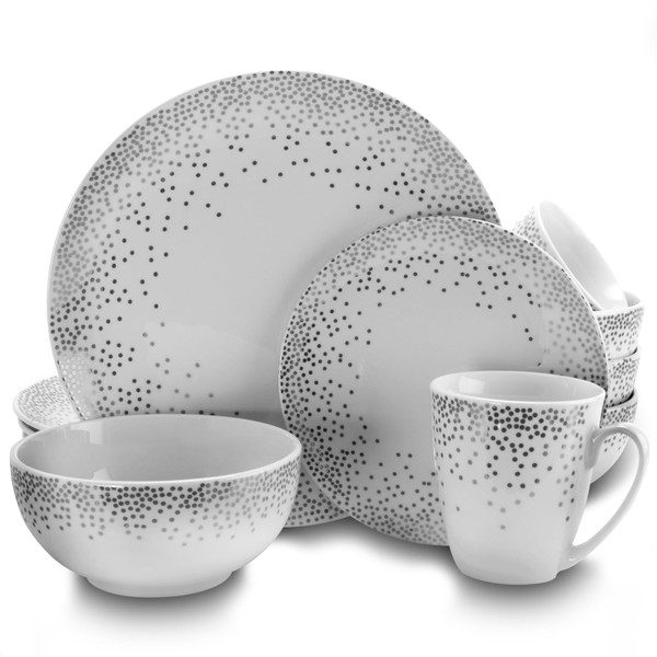 Gibson Platinum Dots 16 Piece Round Ceramic Dinnerware Set D970-122878.16