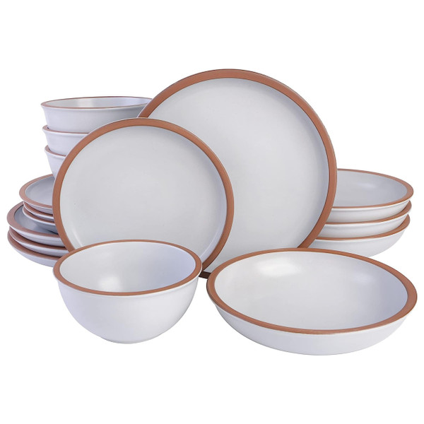 Soho Lounge Lagos 16 Piece Terracotta Double Bowl Dinnerware Set in Solid Matte White D970-80601.16R