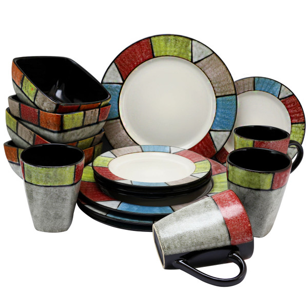 Elama Country Cottage 16 Piece Stoneware Dinnerware Set D970-ELM-COUNTRY-COTTAGE