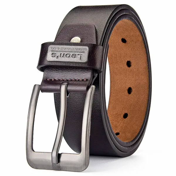 Color: Coffee, Belt Length: 120cm - LEON?‡S?‘ Buckle  Leather Casual Jeans Belt Men High Quality Re F640-12000033979690907
