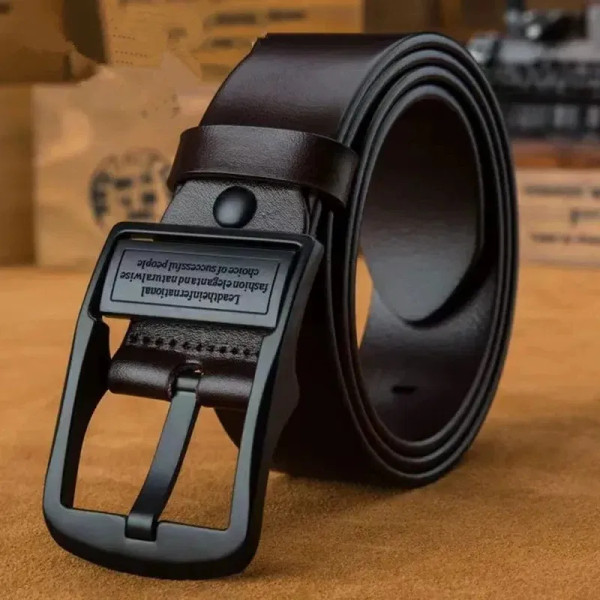 Color: WHITE, Belt Length: 125cm - New Leather Cowhide Men's Belt Fashion Metal Alloy Pin Buckle Ad F640-12000038502656579