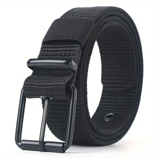 Color: black, Belt Length: 120cm - Men's Belt Porous Canvas Pin Buckle Leather Belt Outdoor Sports  F640-12000040177011454